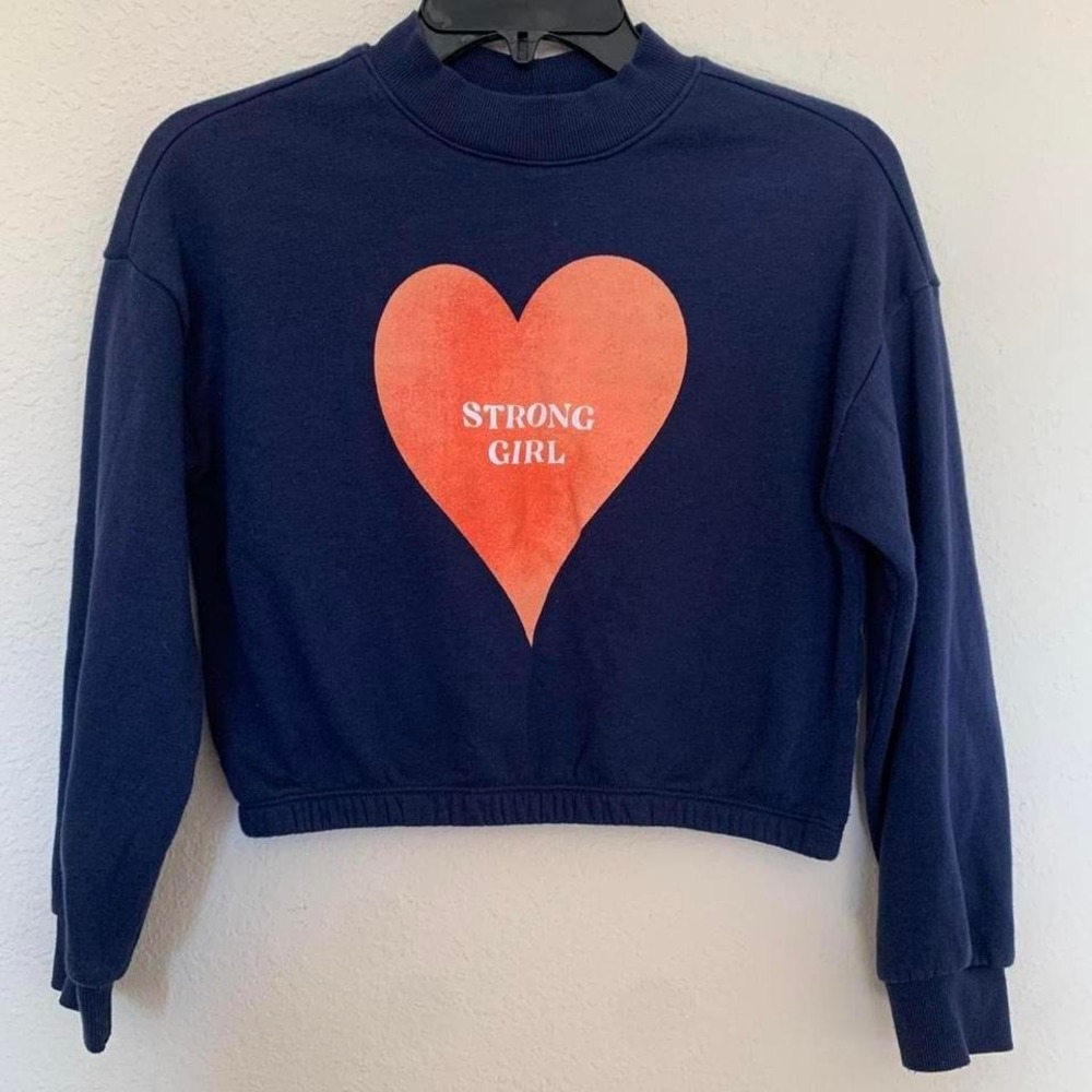 Old Navy Kids Navy Blue Strong Girl Heart Graphic Cropped Sweatshirt Size M‎ 8